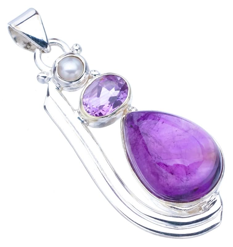 Pendentif améthyste et perle en argent 925 fait main StarGems