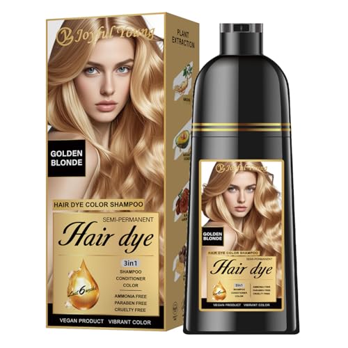 Joyful Young Hair Dye Shampoo 3-in-1 Golden Blonde Semi-Permanent Gray Hair Coverage Color Depositing Shampoo for Women & Men Vegan Ammonia-Free
