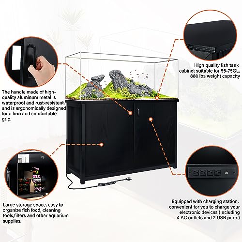 image for TC-HOMENY 55-75 Gallon Aquarium Stand with Charging Station and Cable 