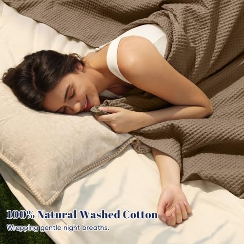 Image of PHF Pre-Washed Cotton Waffle Weave Blanket Twin Size for Bed, Snag Proof Throw Blanket for Couch Spring Summer Lightweight Breathable, Oeko-TEX Certified, Machine Washable,Home Decor Gift-Walnut Brown