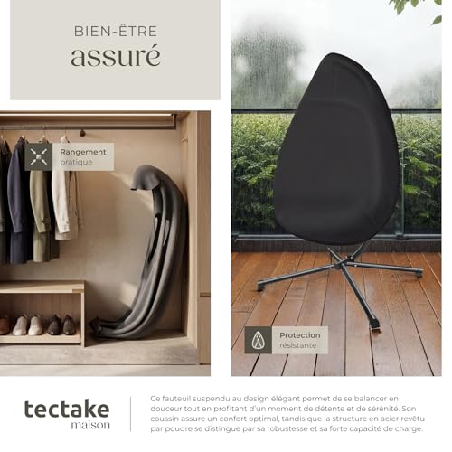 Fauteuil Œuf Suspendu Acier 160 kg Gris, TecTake