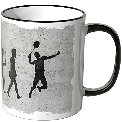 JUNIWORDS Tasse - Wähle Motiv & Farbe - \"Evolution Badminton\" - Schwarz JUNIWORDS Tasse - Wähle Motiv & Farbe - \"Evolution Badminton\" - Schwarz
