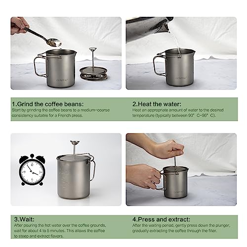COMTAI Titanium French Press Pot 750mL/25 fl oz Coffee Maker Camping with Lid and Filter Titanium French Press Cup Backpacking for Outdoor Hiking Camp by COMTAI - Image 7