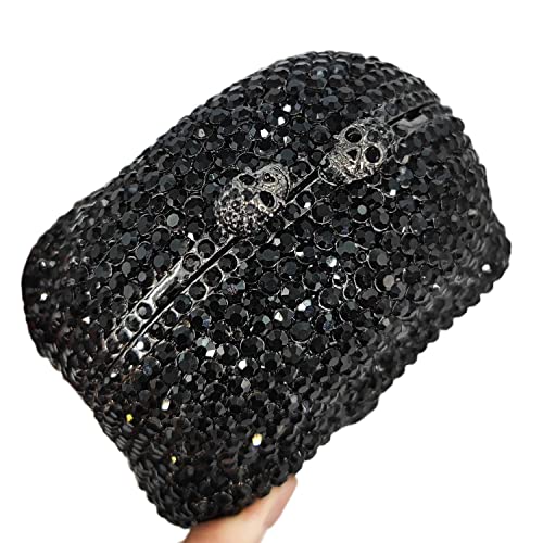 Image of Boutique De FGG Skull Crystal Clutch Purse for Women Formal Rhinestone Clutch Evening Bag Halloween Minaudiere Handbag,Mini