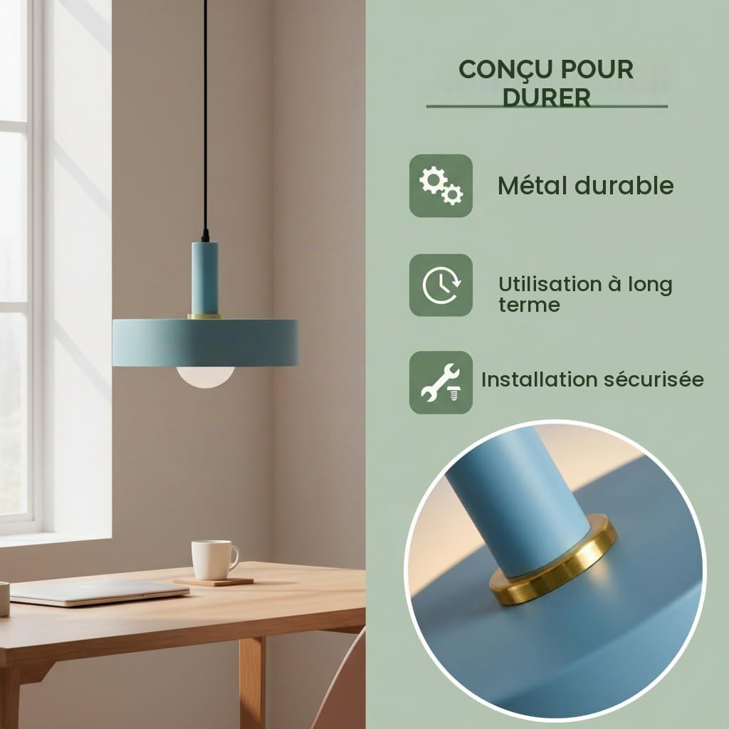 Suspension Luminaire Moderne en Métal de 30cm, Coloré Rond Lustre Suspendue E27 Lampe au Plafond pour Salon,Cuisine, Salle à Manger, Pub et Café (Bleu)