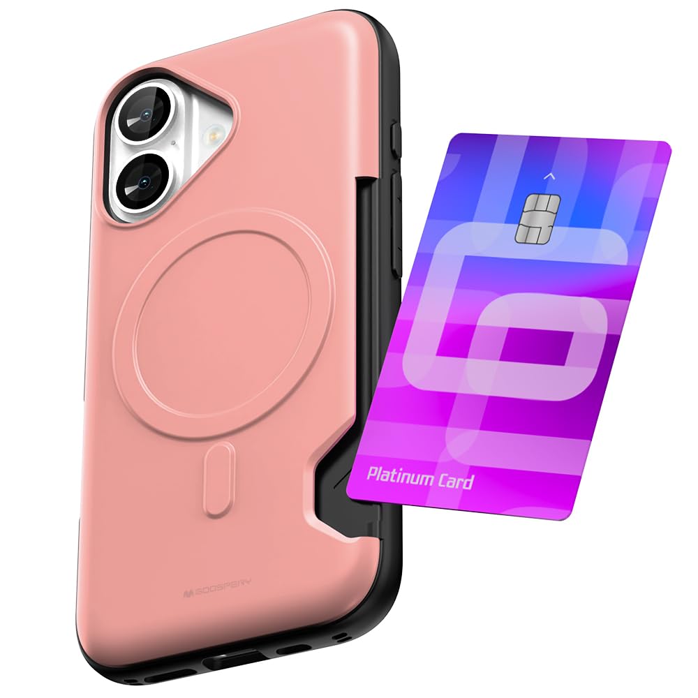GOOSPERY for iPhone 16 Wallet Case [MagSafe Compatible] Card Holder Case, Mag Bumper, Durable Dual Layer Protective Cover - Pink