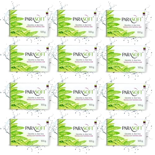 Image of Parasoft Moisturizing Bathing Bar - 100g with Aloe Vera, Glycerine & Vitamin E - For Dry, Sensitive & Normal Skin | Daily Nourishing Soap (Pack of 12)