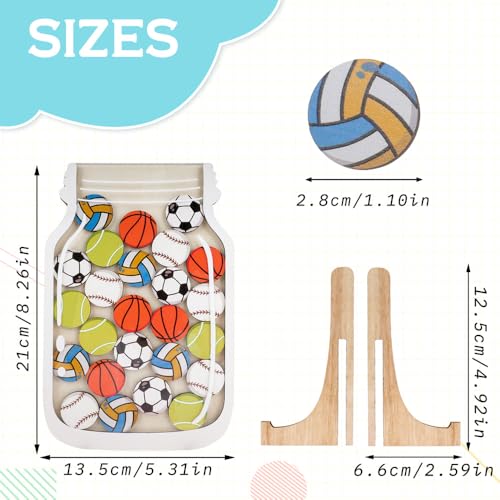 Miniatura 2 de Yunbey Tarro De Recompensa Tarro De Recompensa De Bolas De Madera Baloncesto Fútbol Frasco De Recompensa Personalizado Para El Hogar Y El Clase Niños Niñas