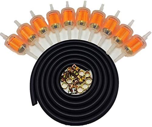 CocoMocart 10pcs 1/4 Inch X 5/16 Inch Gas Inline Fuel Filters with Magnet+5 Feet/1.5m 1/4" ID Fuel Line+20Pcs 2/5" ID Hose Clamps for Kawasaki Kohler Briggs & Stratton Small Engine