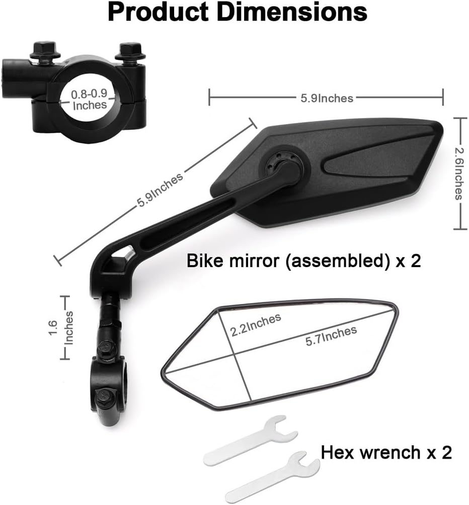 Ultra Clear Mirrors,Adjustable Rearview Mirrors, Wide Vision Mirrors for Safe Cycling, 1 Pair