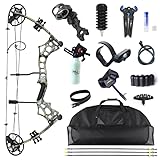 Adult Archery Compound Bow Fishing Combination Kit Adjustable 30-65lbs Composite Bow Combination 19.5 '-30' Rope Length Hunting Equipment (Camo)
