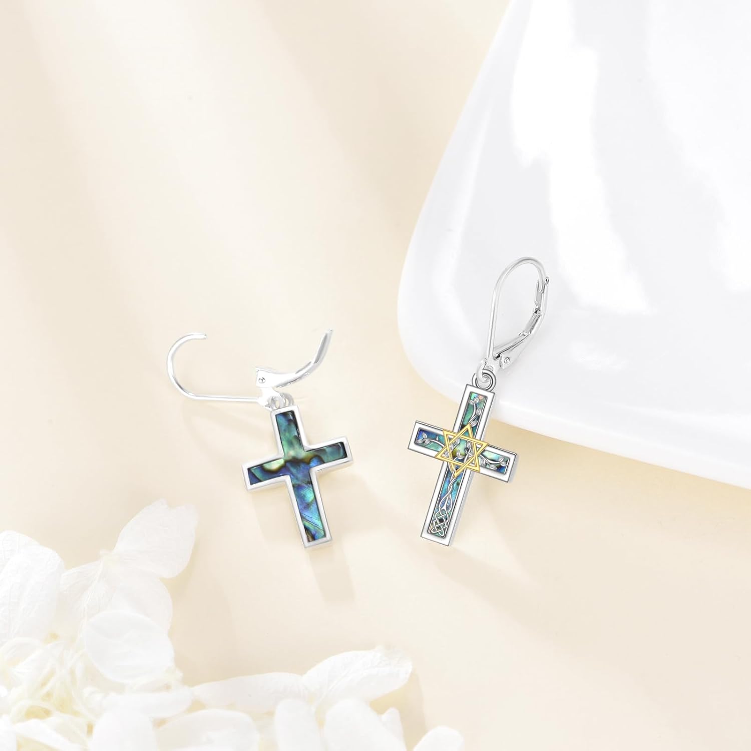Star of David Earrings S925 Sterling Silver Cross Star of David Dangle Earrings Tree of Life Jewelry for Women