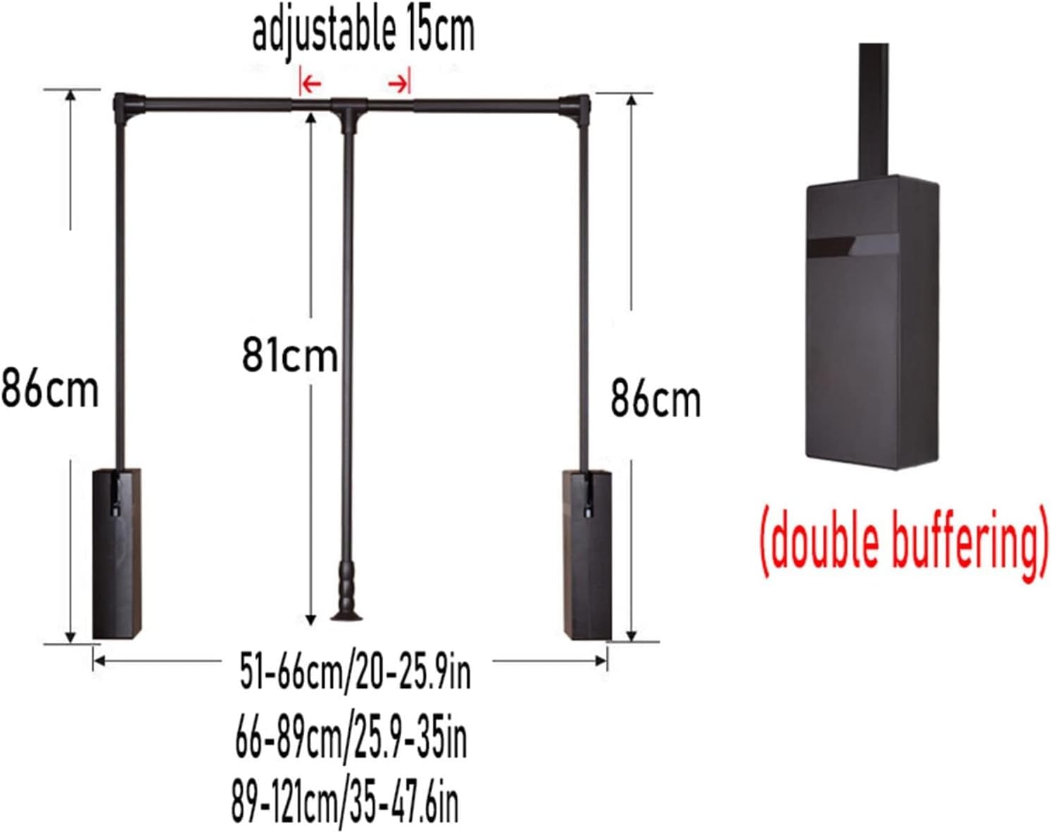 Adjustable Pull Down Hanging Rail for Wardrobe - Extendable Sliding Closet Rod, 51-121cm, Space-Saving Clothes Hanger with Soft Return Mechanism