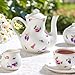 TUZT Porcelain Tea Set for Girls - White with Floral Pattern Tea Party Set for Toddlers, Including Carry Case & Teapot & Cup & Saucer, Kid Kitchen Pretend Playset - Christmas Birthday Gift for Girls