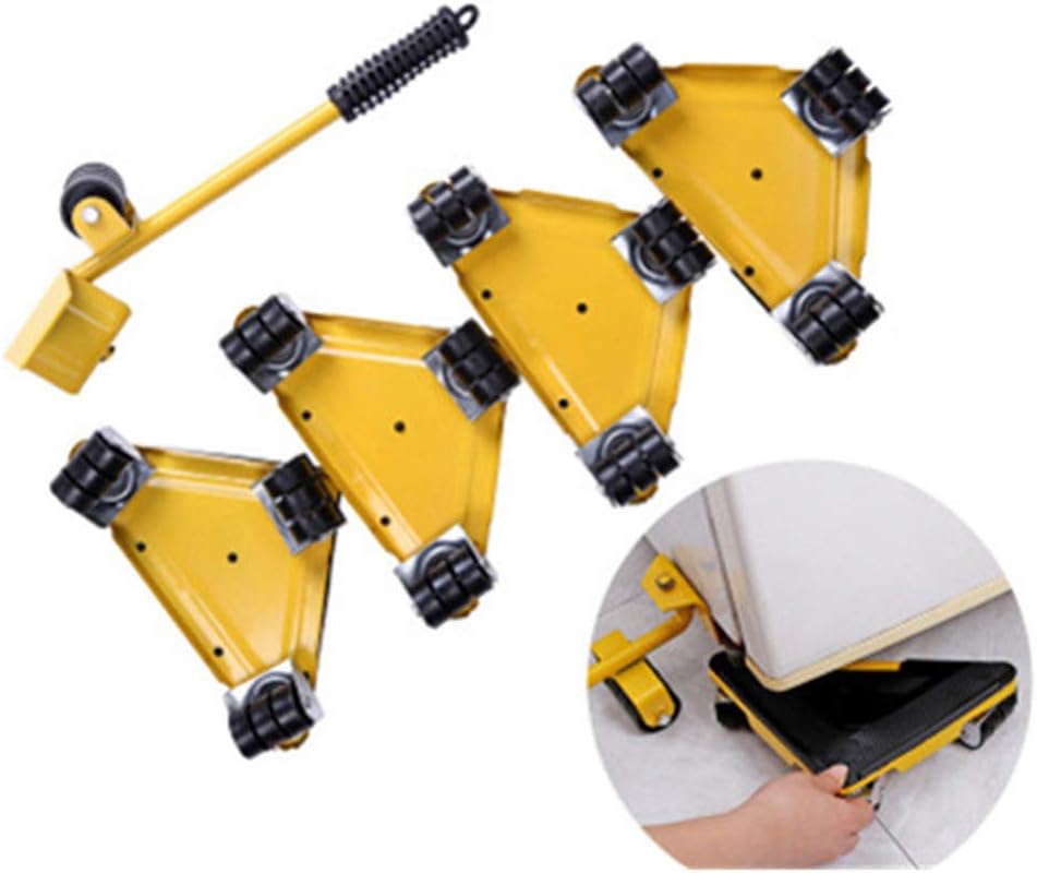 Furniture Transport Set, 5pcs Furniture Lifter and Slides Mover Rollers Portable Heavy Lifting Moving Device Mover Transport Set for Home Sofa Bed(Yellow)