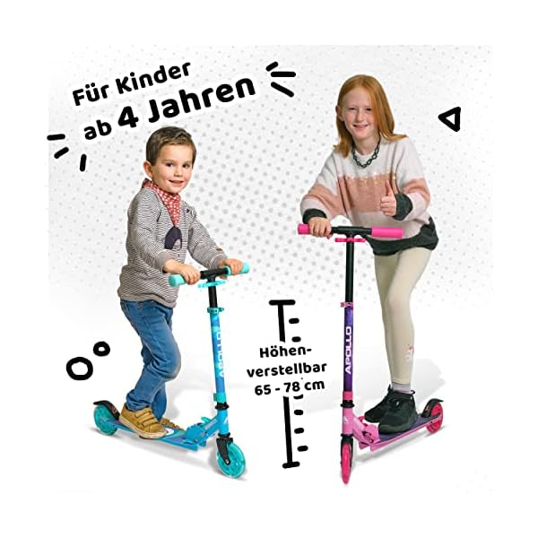 Apollo Scooter LED - Moonracer City Scooter mit Federung, Roller klappbar Tretroller Kinder ab 4 Jahre sportlicher Cityroller verstellbar, perfekt als Roller – Bild 6