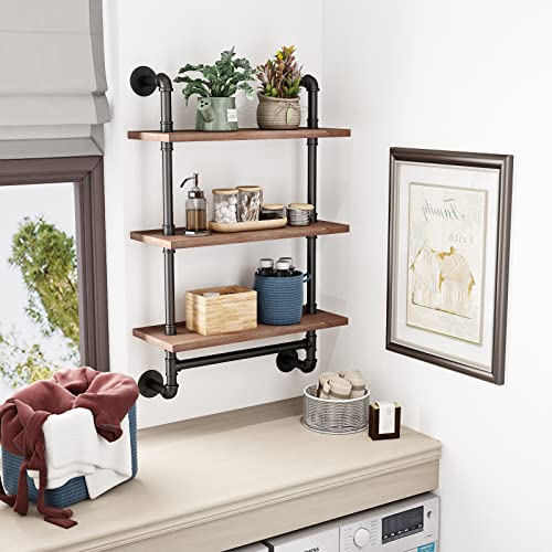 Industrial Bathroom Shelves Rustic Wood Shelves With Towel Bar 24" Farmhouse Shelf For Wall Pipe Shelving-3 Layer #TOP6
