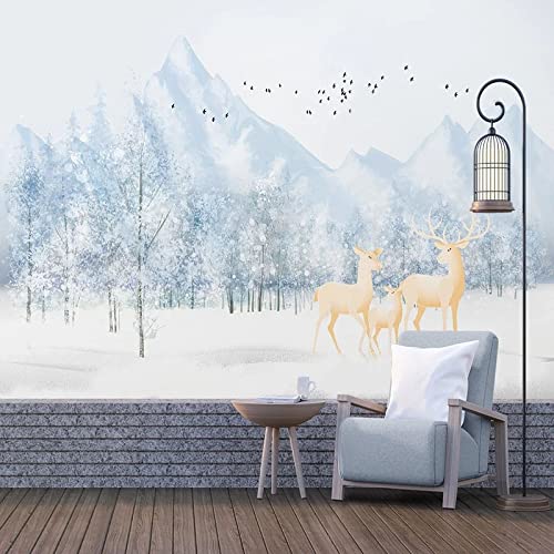 Papier peint photo 3D élans et forêt 380x360 cm pour salon et chambre