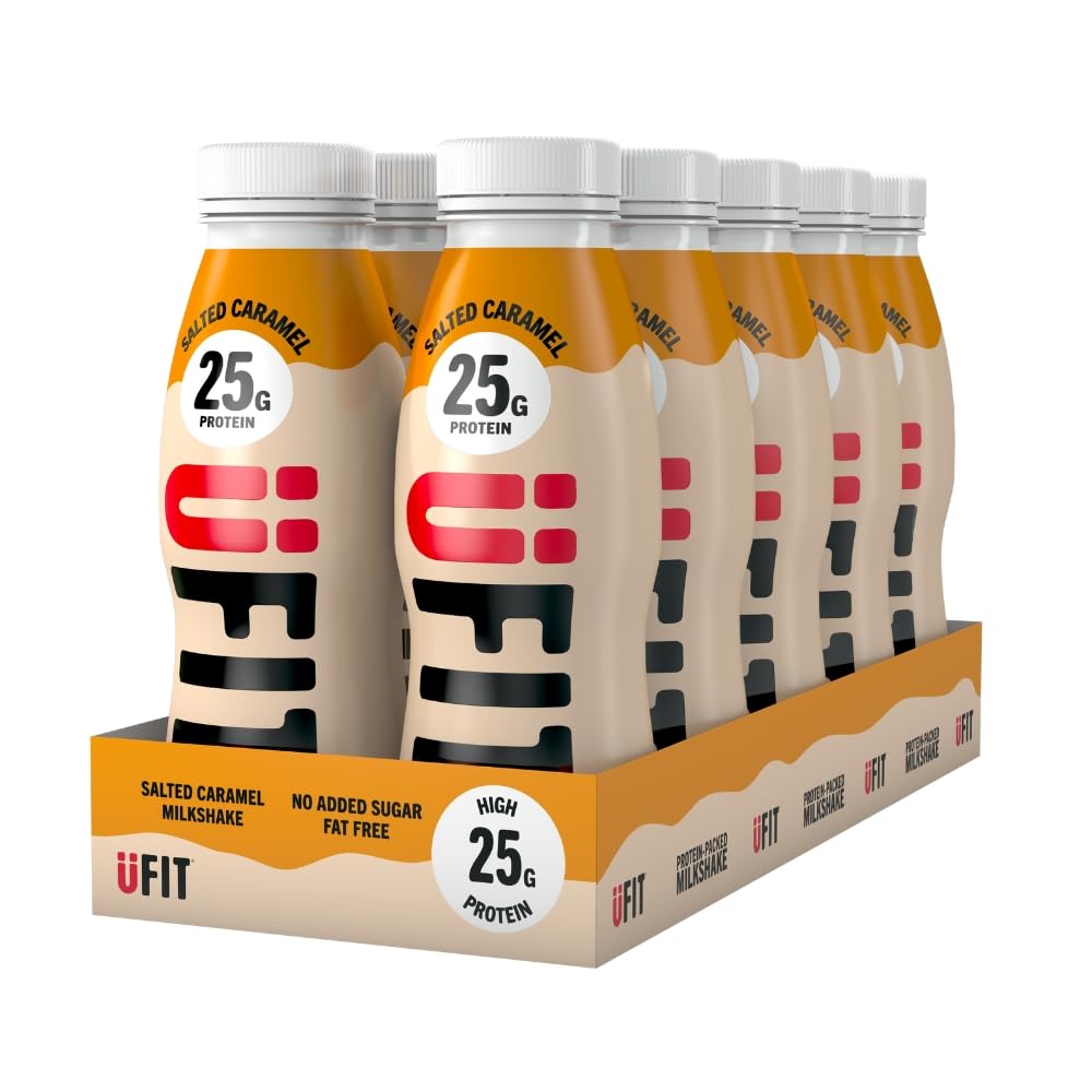 UFIT 25g Protein Shake (10 x 330 ml) - Salted Caramel Flavour - High Protein - Fat Free - No Added Sugar - Ready to Drink - Gut Friendly - Packaging May Vary