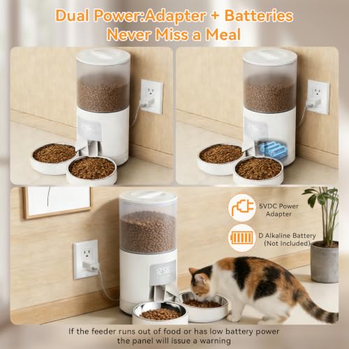 NEWBULIG Automatic Cat Feeder for 2 Pets 6L Dog Food Dispenser, White by NEWBULIG - Used condition - Image 5