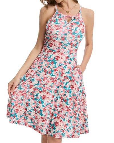 Image of ANYFITTING Built in Bra Halter Dresses for Women 2026 Summer Pockets Dress Flowy Midi Sundresses Beach Vacation