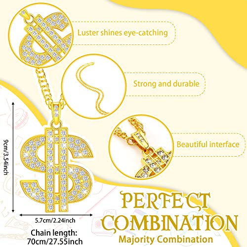 Tatuo 2 Pieces Dollar Sign Necklaces Halloween Plated Chain for Men Hip Hop Dollar Sign Chain for Men2