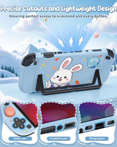 Image of Switch 2 Cute Case,FYOUNG Dockable Kawaii Blue Bunny Protective Cover Shell