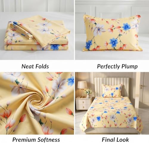 Image of HOMEKART Cotton Single Bedsheet with 1 Pillow Cover | 210 TC Premium Cotton Bed Sheet | Soft, Breathable, Lightweight & Wrinkle Resistant | 60 x 90 Inches Single Size Bedding