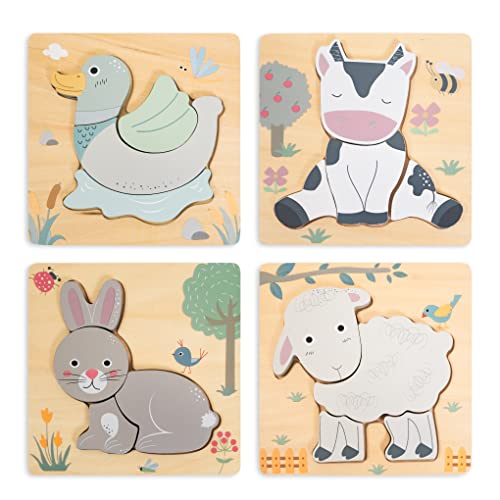 Image of Anavrin Co. 4 pk Animal Shape Wooden Puzzles Set for Toddlers Early Brain Development Learning, Toddler 1 2 3 4 Years Old, Montessori STEM Educational Birthday Gift Toy