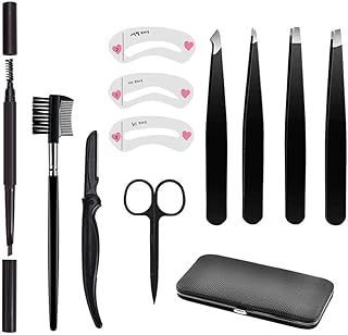 Eyebrow Grooming Kit Women-Eyebrow Precision Tweezers Set Scissors Razor Brush and Comb Eye Brow Shaping Kit Eyebrow Trimmer Set for Women Men Eyebrow Plucking Ingrown Hair Blackhead Splinter Removal
