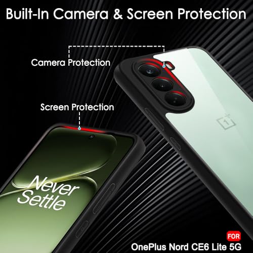 Image of TheGiftKart Hybrid Shockproof Back Cover Case for OnePlus Nord CE 6 Lite 5G | Camera Protection Module | Hard Back Cover Case for OnePlus Nord CE6 Lite (PC & TPU, Transparent Clear Back, Black Sides)