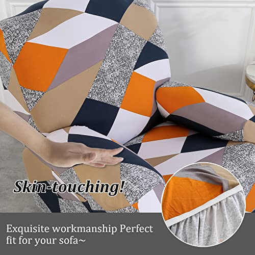 Jaotto Housse de Fauteuil Relax Extensible 1 Place, Housse de Fauteuil Relax Inclinable Electrique, Couverture de Chaise Canapé Relax avec Poche, Protecteur pour Fauteuil Inclinable,Géométrie Orange - Image 6