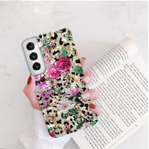 Coque Galaxy S22 Plus anti-choc fleur rose et paillettes nacrées - 5