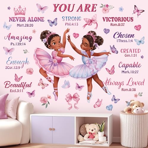 wondever Pegatinas de Pared Chica Bailarina Rosa Adhesivos Decorativos Niñas Ballet Mariposas Frases Vinilos Pared para Habitación Niña Infantiles Bebés Guardería