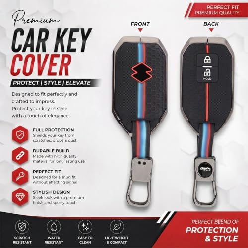 Image of Coll of Fest Metal Silicon Key Cover Compatible with Maruti Suzuki & Baleno, Swift, Dzire, Brezza, Fronx, Grand Vitara, XL6, Ertiga Celerio, Ignis, Glanza, Hyryder Rumion, Toyota 2 Button