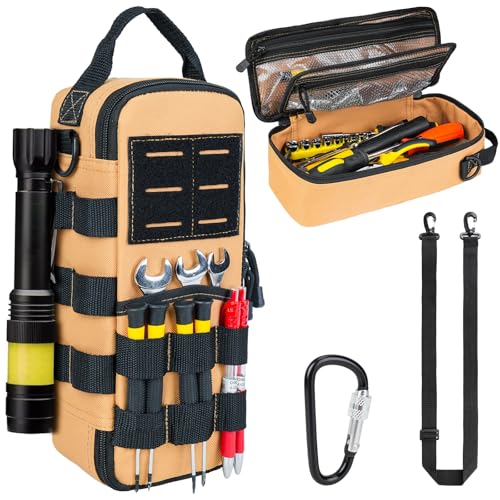 Petits Sacs à Outils Robustes pour Hommes,Pochette à Outils Tactique,étui de Rangement Portable Utilitaires avec Bandoulière pour EDC,Camping,Voyage en Voiture,électriciens,Brun
