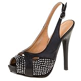  Damen Schuhe, 0954-GL, Pumps, HIGH Heels Plateau Nieten DEKO, Synthetik in hochwertiger Leder Optik und Wild Leder Optik, Schwarz, Gr 36