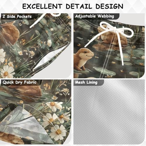 Pigsaly Boys' Swim Board Shorts Watercolor Flower Funny Brown Sea Otter Boy's Swim Trunks Kids Swimwear 3T3