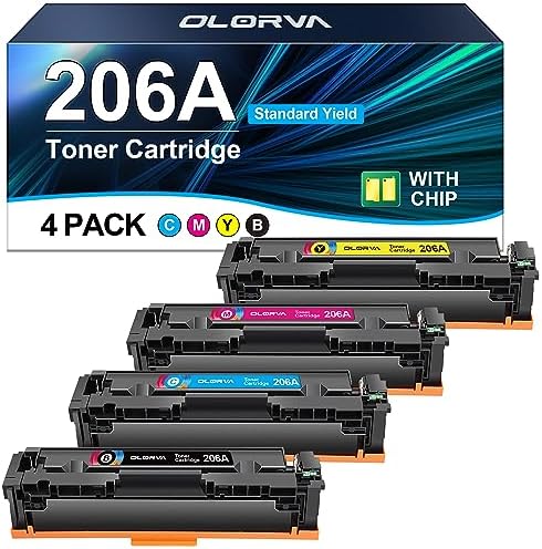 206A Toner Cartridges 4 Pack Standard Yield 206X | Works with HP Color Laserjet Pro MFP M283fdw, MFP M283cdw, HP Color Laserjet Pro M255dw, Color Pro M255, Color Pro MFP M282, M283 Series | W2110A