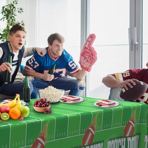 Image of Diueoly Football Tablecloth, 6 PCS Rectangular 54'x108' Disposable Plastic Touchdown Table Cover for Football Tailgate Birthday Party Supplies Superbowl Party Decorations