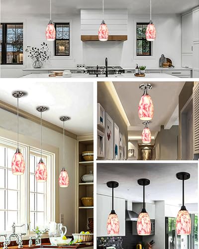 Image of Oval Glass Pendant Lamp Shade Only Art Glass Light Covers for Kitchen Island Pendant Light Fixtures Replacement Shade for Mini Pendant Light (red cloud)