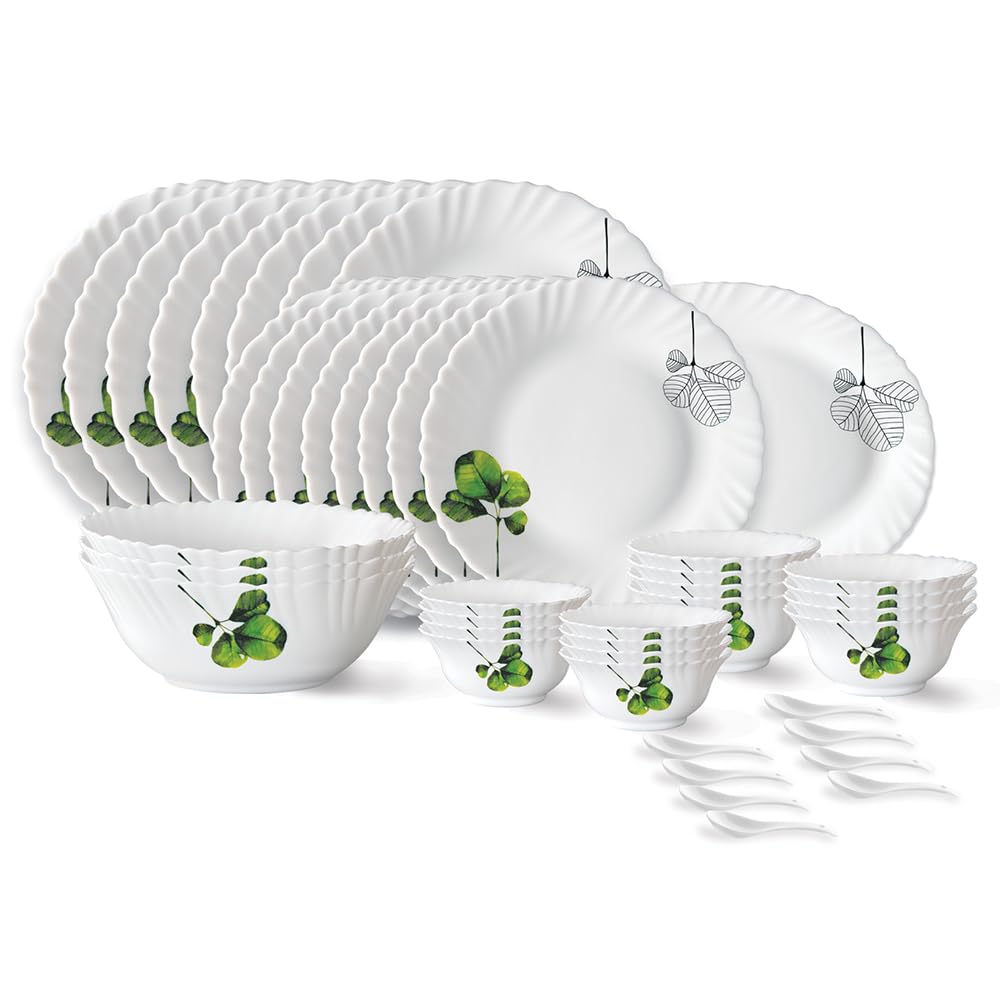 Larah by Borosil Oval Fluted Series Opalware Dinner Set | 44 Pieces