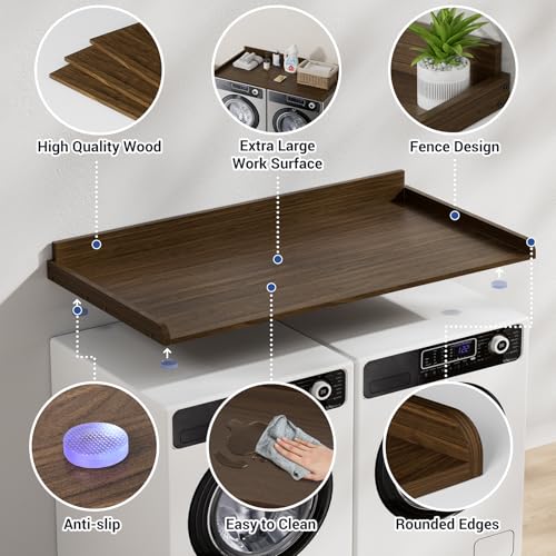 COOLBEBE Washer Dryer Countertop, Wood Washer Dryer Topper with Edge, 54\" W x 27.5\" D Washer and Dryer Covers for The Top for Laundry Room Organization, Walnut - Thumbnail 5