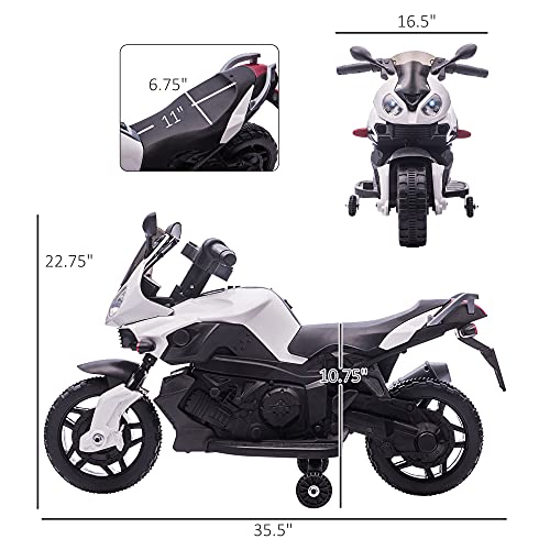 Aosom 6V Kids Motorcycle Dirt Bike Electric Battery-Powered Ride-On Toy Off-Road Street Bike For Children With Rechargeable Battery, Pedal, Horn, Headlights, And Training Wheels For Balance White #TOP2