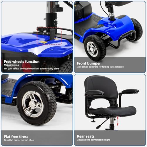 Image of 4 Wheel Mobility Scooters for Adults，Collapsible Compact Electric Scooter，Heavy Duty Powered Mobile Wheelchair Device with Lights，Basket and Long-Lasting Battery（Blue）