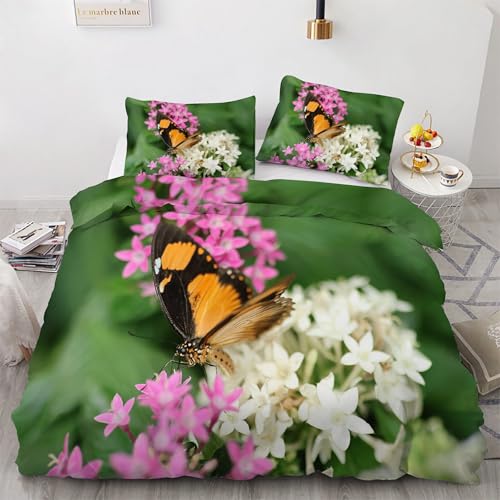Housse de couette 220x240 fleurs imprimé papillon avec fermeture éclair - 2