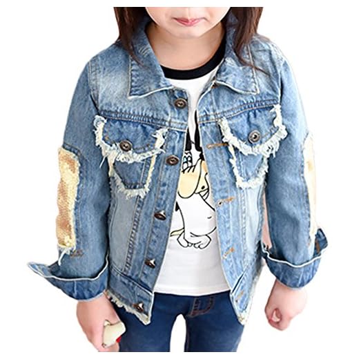Chaqueta Vaquera para Niñas Vaquera Jacket De Mezclilla Denim Jackets Manga Larga Outwear Azul 150