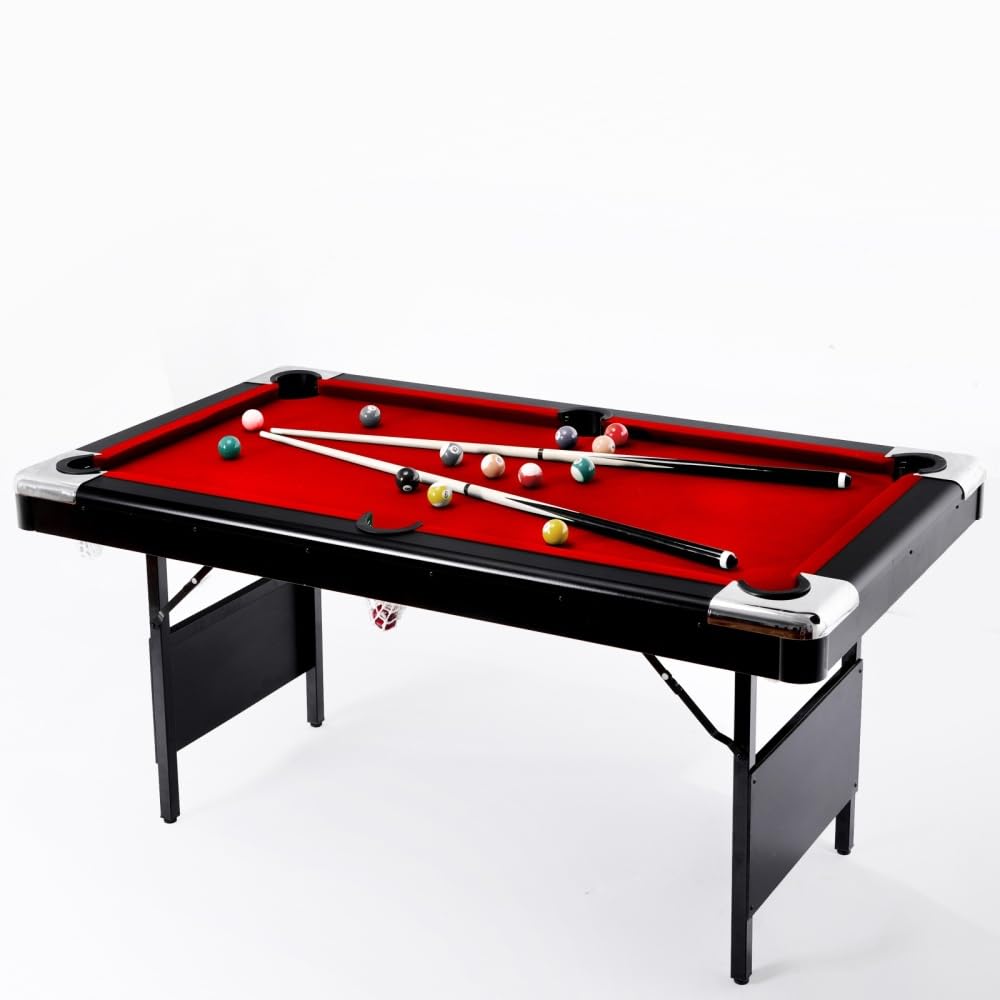 6FT Pool Table, Billiards Table, Portable Foldable Pool Table, Red