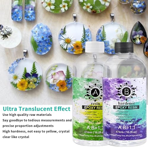 Cieex Epoxidharz Set 948ml, Epoxidharz mit Härter 1:1 Gusskristallklarer Gießharz Klebstoff mit Handschuhe Holzstäbchen Messbeche Harz Gießen Set für Holz, Schmuckherstellung, Kunsthandwerk