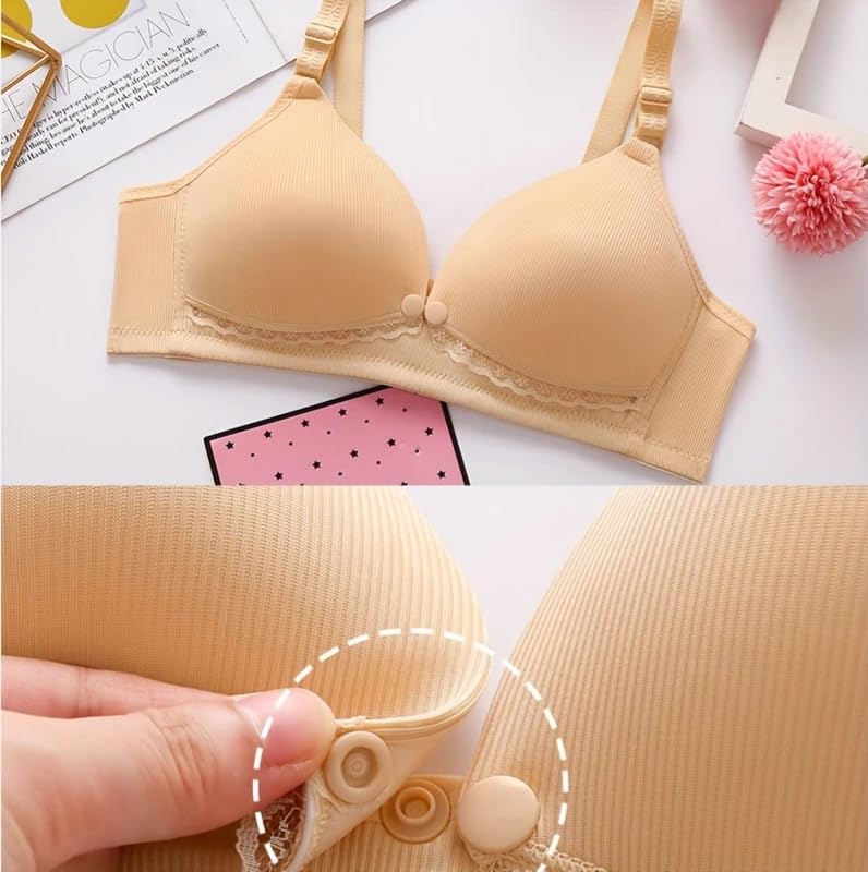 Celary Women's Cotton Wire Free Classic Nursing Padded Bra (Pack of 2) (Feeding2- Pink,Biege_36) - Image 4 thumbnail